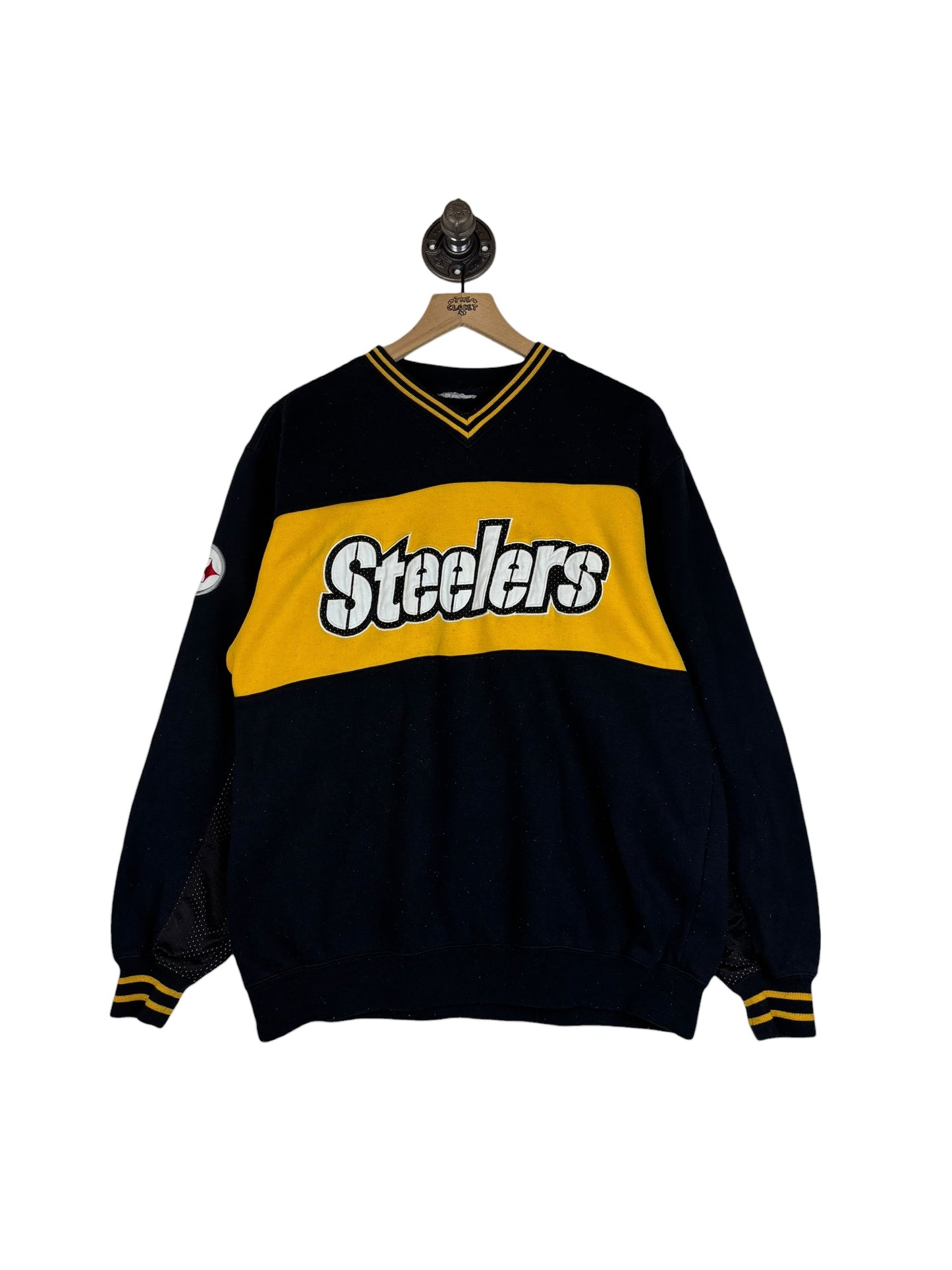 (L/XL) Vintage Steelers Embossed Crewneck