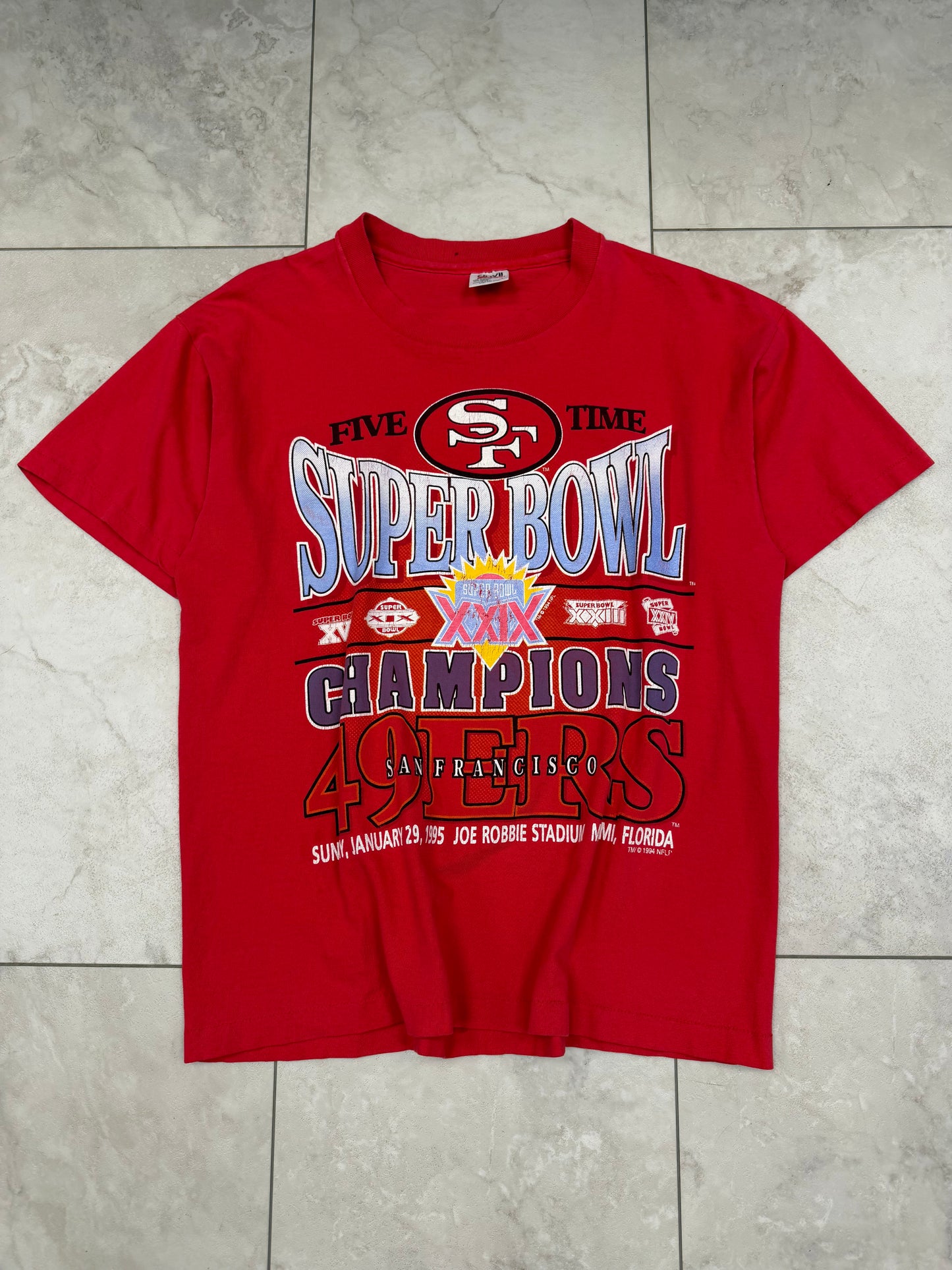 (M/L) 1995 San Francisco 49ers Super Bowl XXIX Champions Graphic Tee