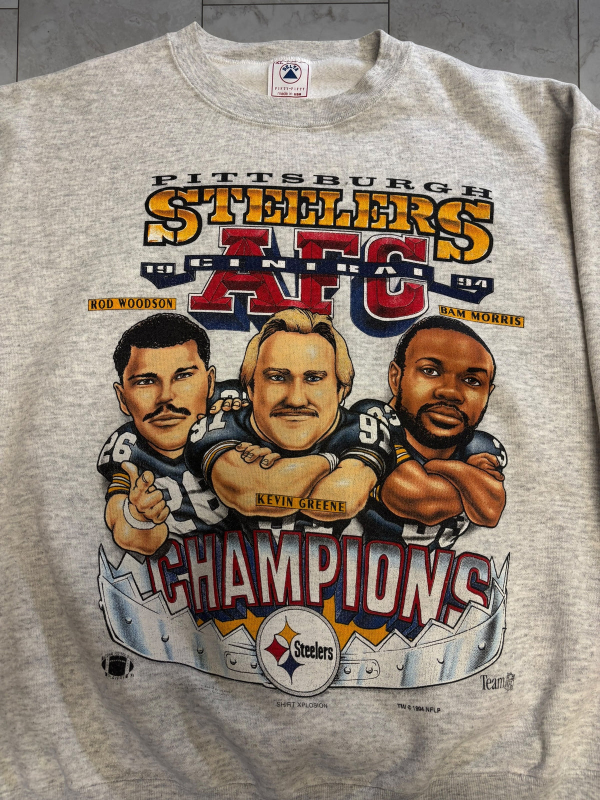 (XL) 1994 Steelers AFC Champs Caricature Crewneck