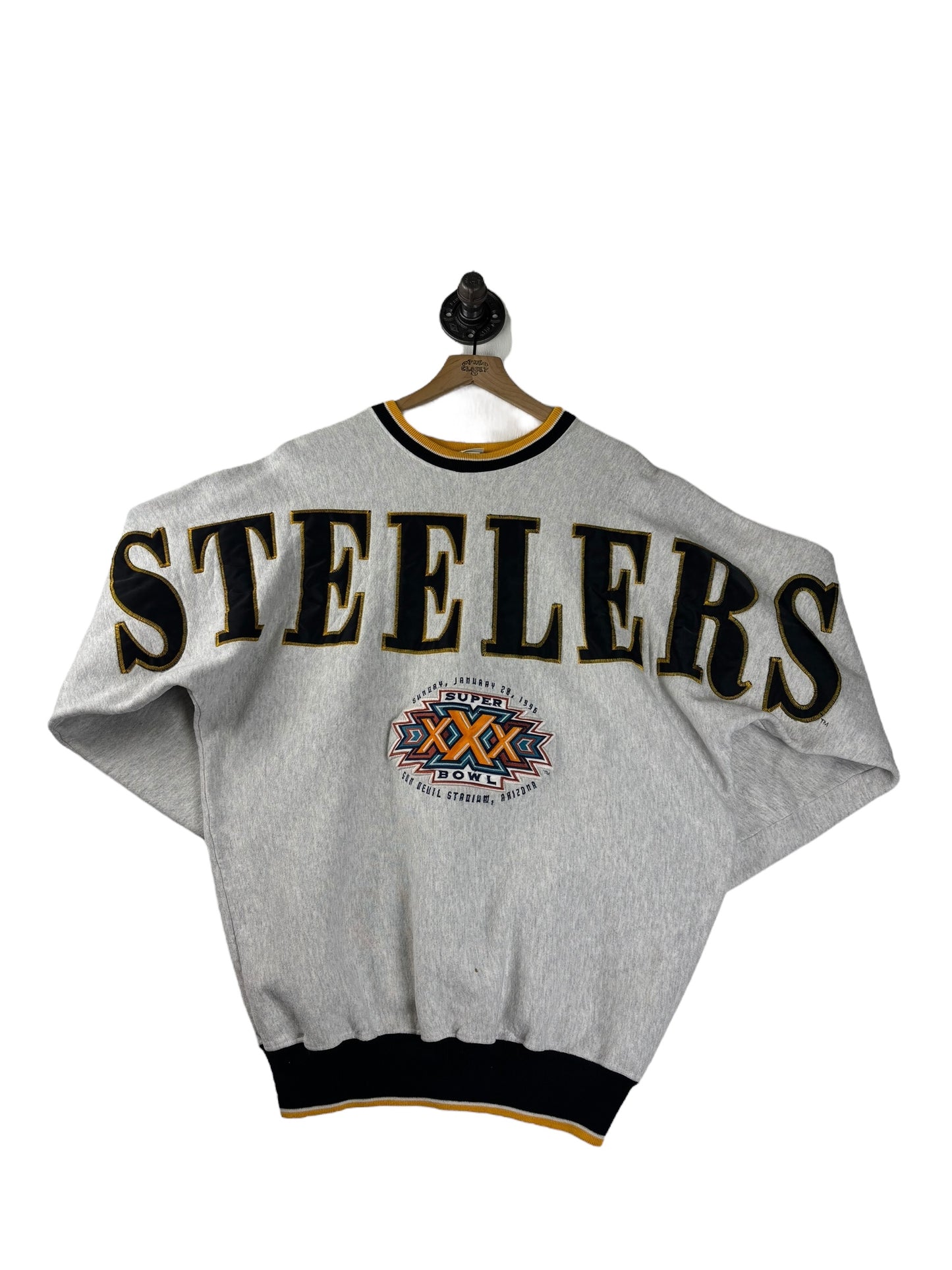 (L/XL) 1996 Steelers Spellout Super Bowl XXX Crewneck