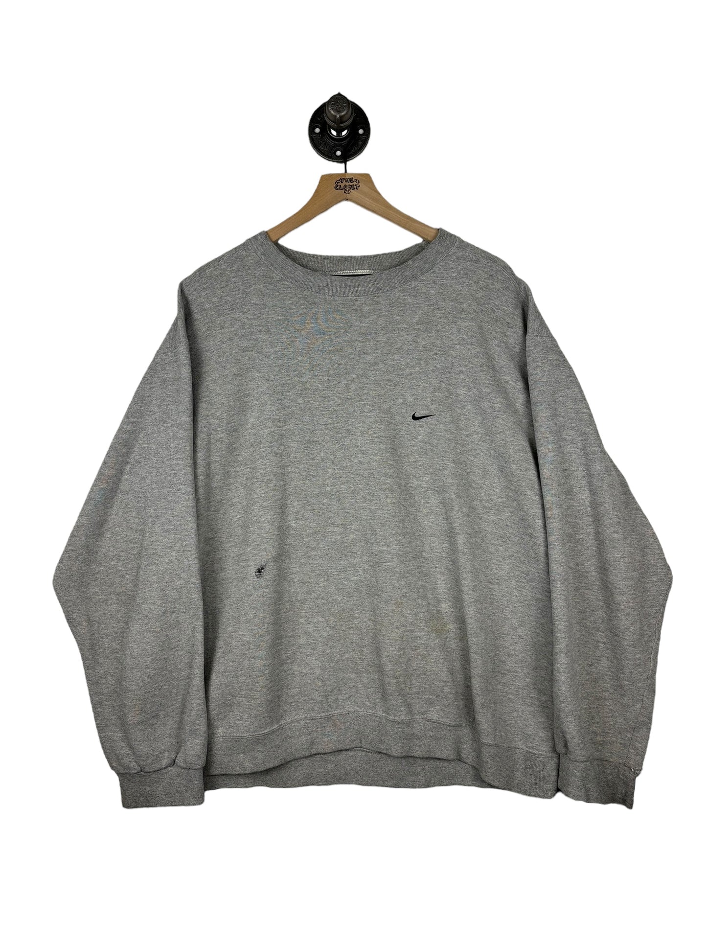 (XL) Vintage Nike Grey Corner Swoosh Embroidered Crewneck