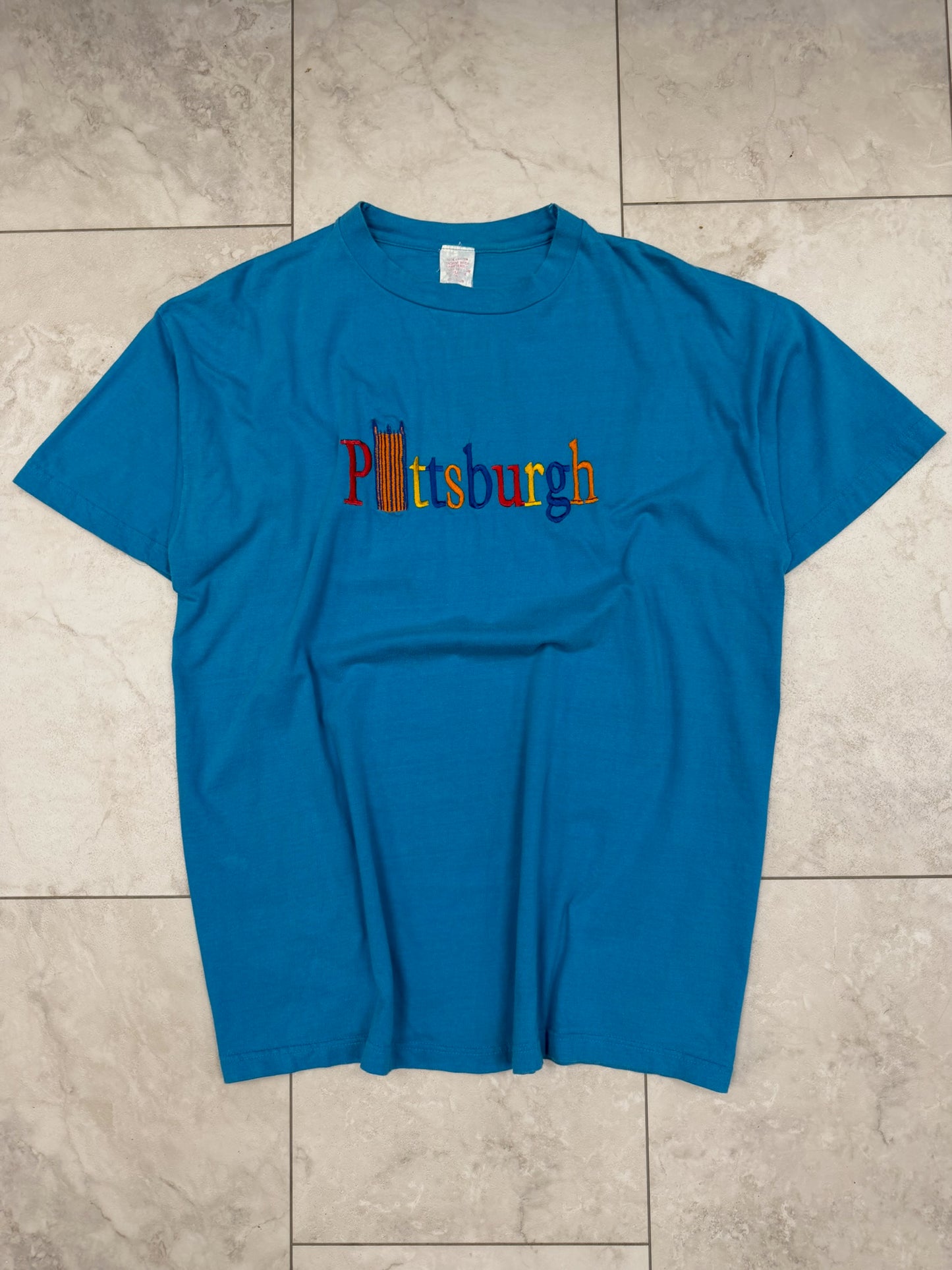 (XL) Vintage 90's Embroidered Pittsburgh Building Script Tee