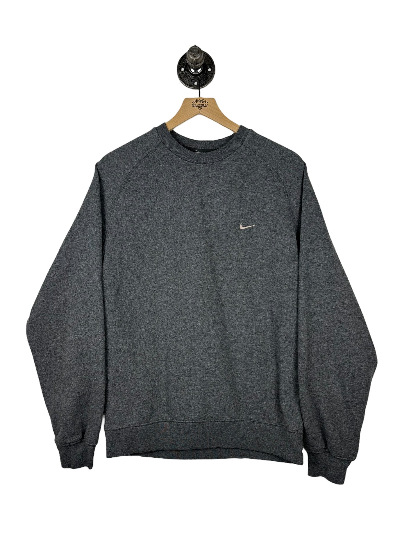 (L) Vintage Nike Dark Grey Corner Swoosh Embroidered Crewneck