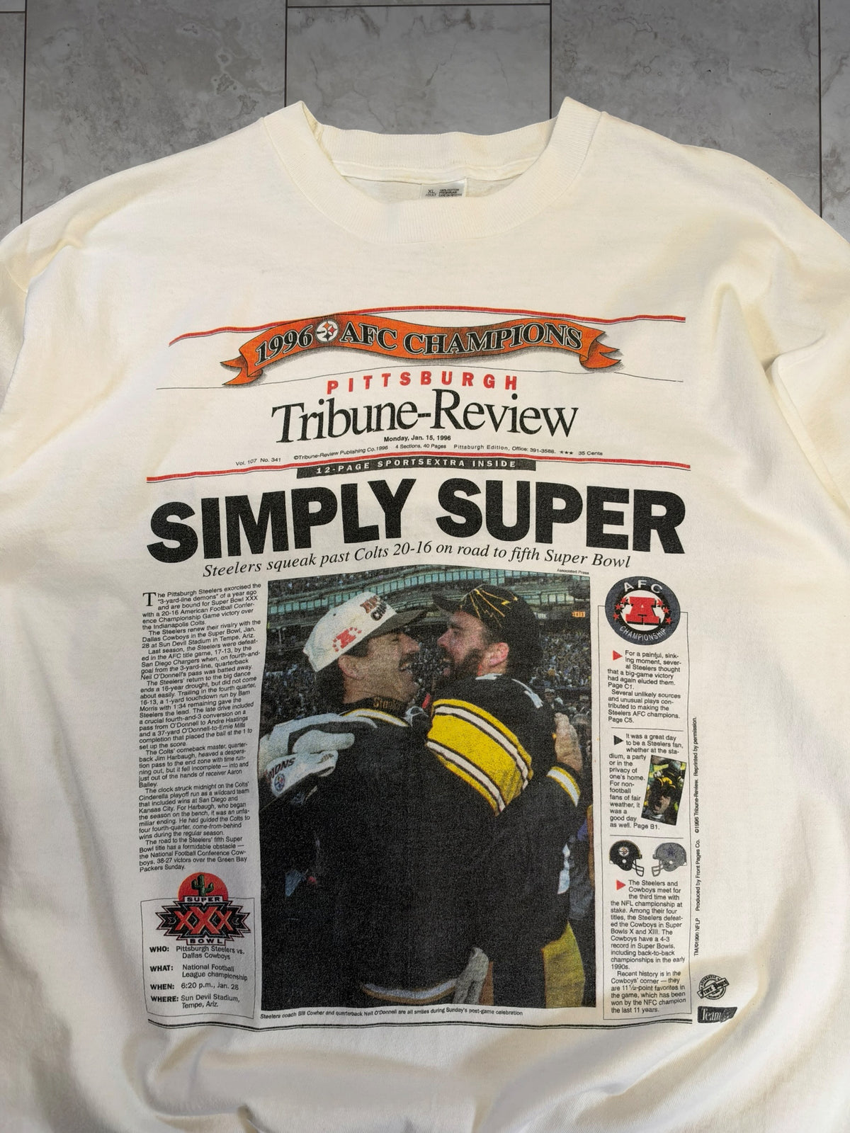 (XL) 1996 Steelers AFC Champs Tribune Review Tee