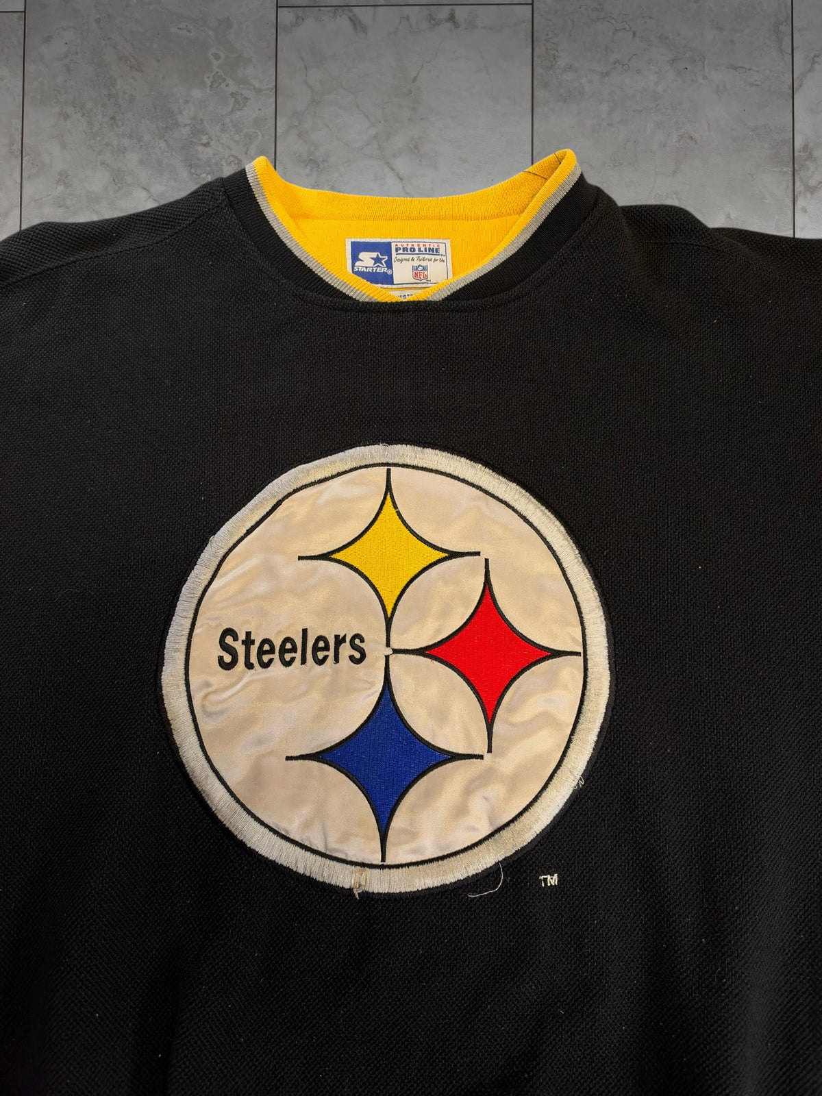 (L) Vintage 90's Steelers Embossed Logo Starter Crewneck