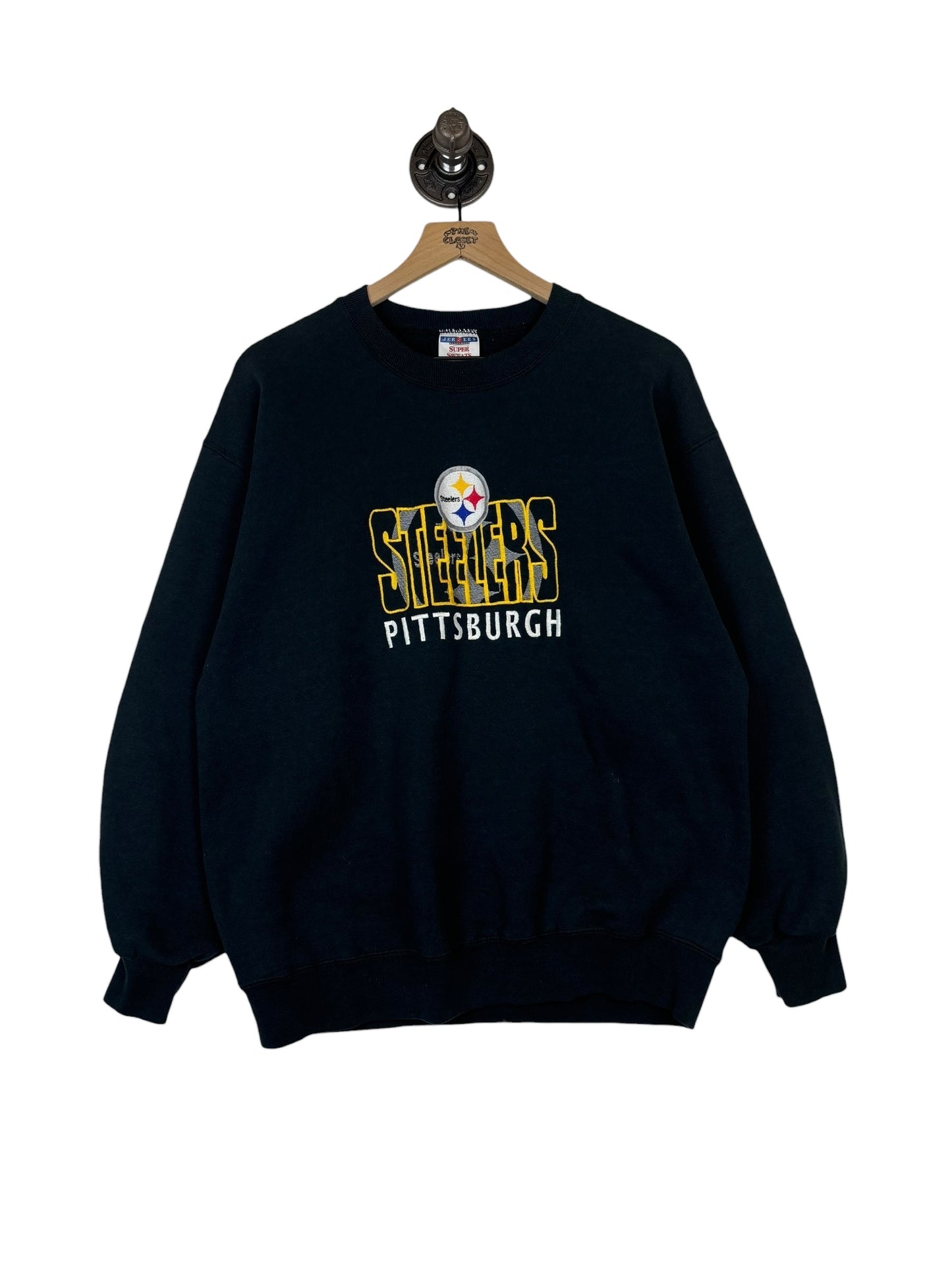 (L) Vintage Steelers Embroidered Jerzees Crewneck