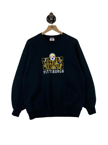 (L) Vintage Steelers Embroidered Jerzees Crewneck