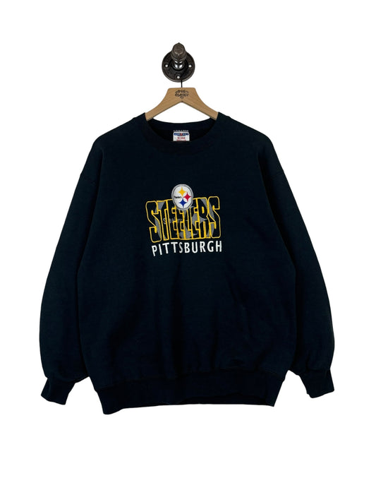 (L) Vintage Steelers Embroidered Jerzees Crewneck