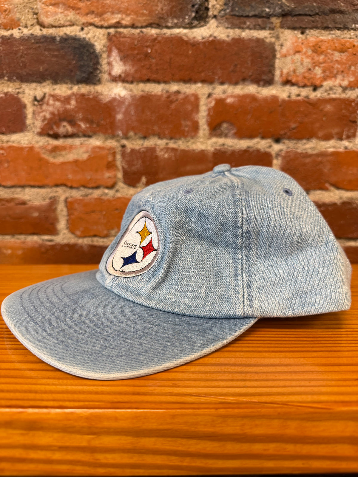 Vintage Steelers Big Logo Denim New Era Strapback Hat (Brand New)