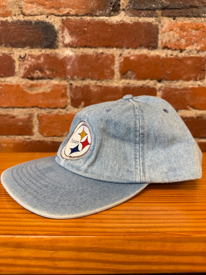 Vintage Steelers Big Logo Denim New Era Strapback Hat (Brand New)