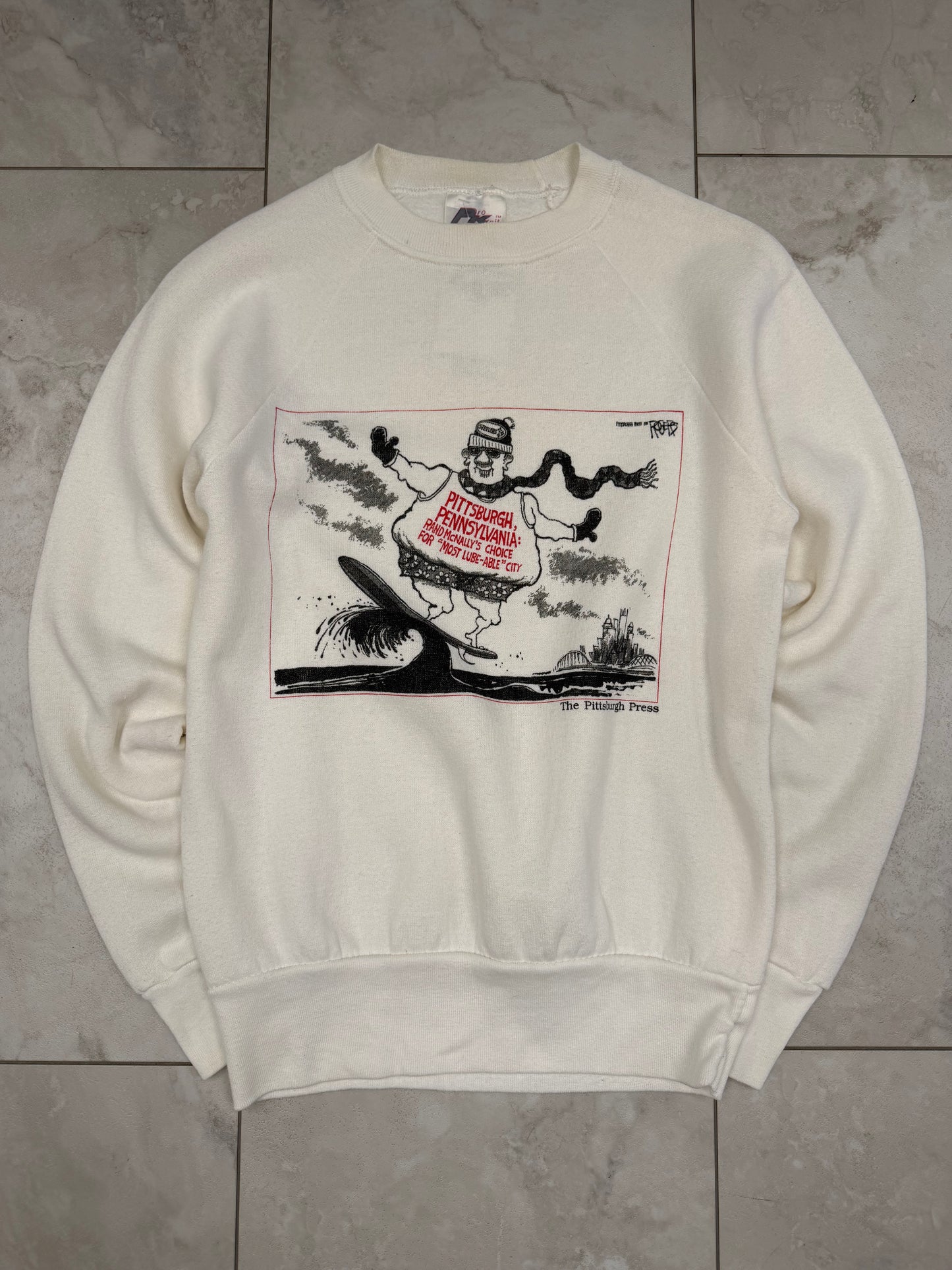(S) Vintage 90's The Pittsburgh Press Surfing Graphic Crewneck