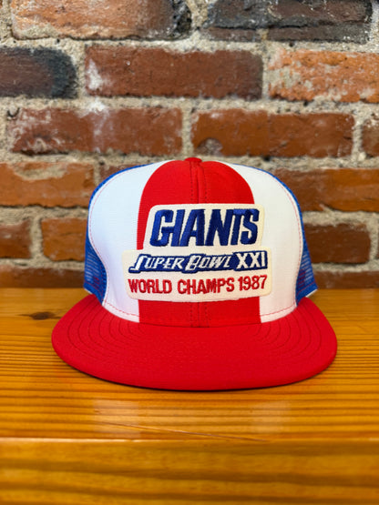 Vintage Giants Superbowl XXI Champs AJD Lucky Stripes Trucker Hat - NEW