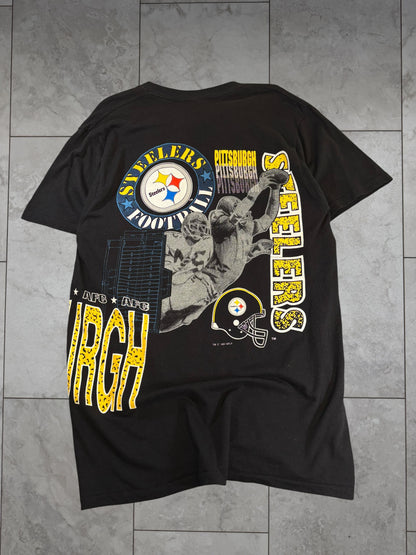 (L/XL) 1991 Steelers Wrap Around Graphic Tee
