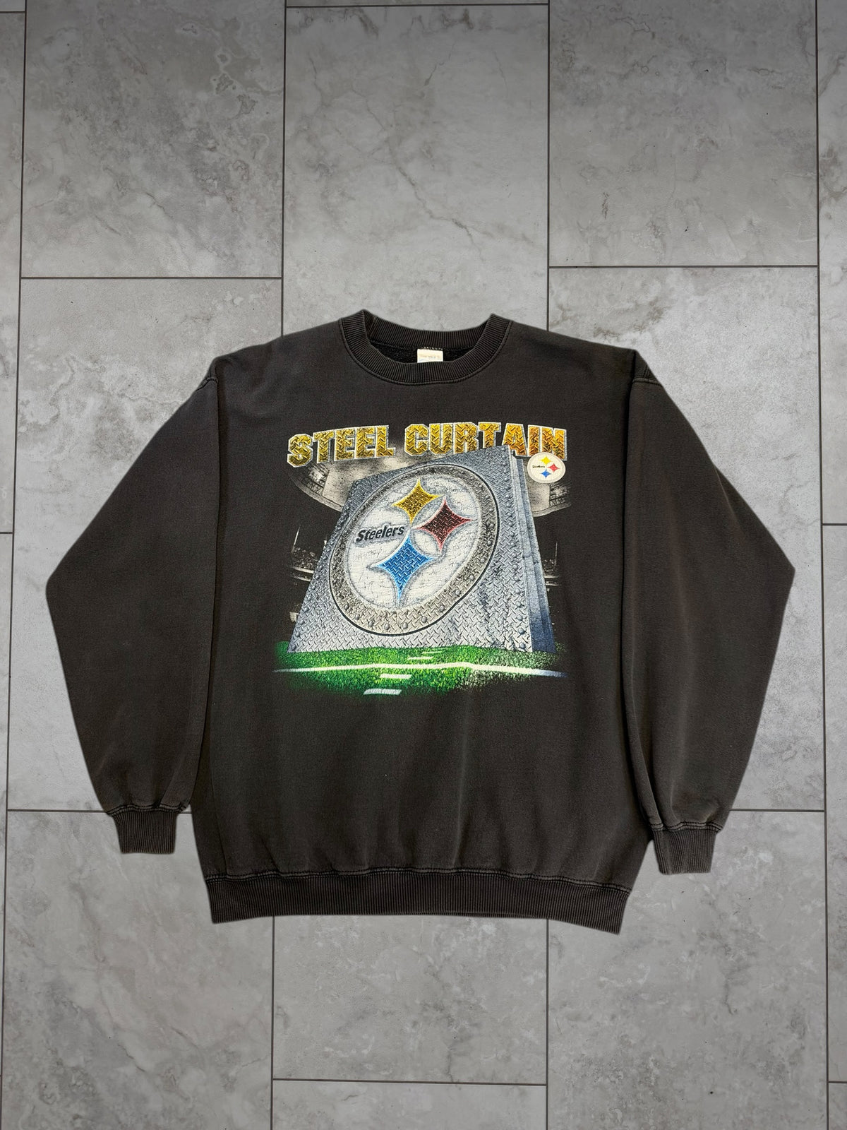 (L) Vintage 90's Steelers Steel Curtain Graphic Crewneck