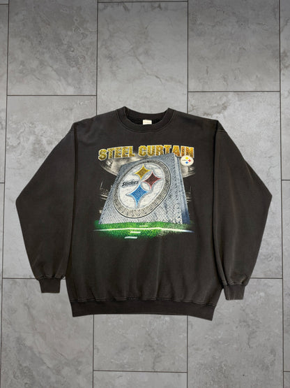 (L) Vintage 90's Steelers Steel Curtain Graphic Crewneck