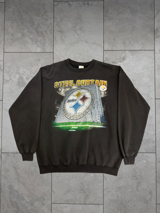 (L) Vintage 90's Steelers Steel Curtain Graphic Crewneck