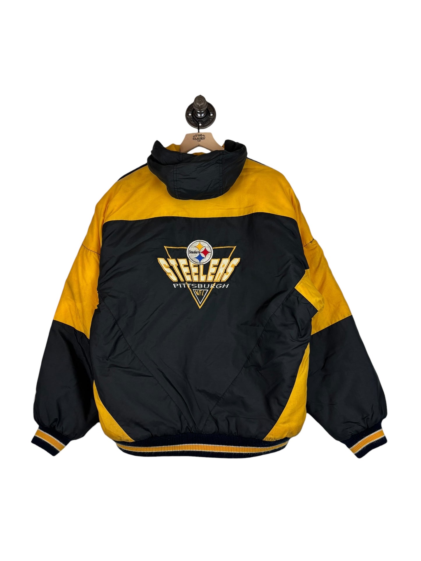 (S/M) Vintage Steelers Logo 7 Full Zip Puffer Jacket
