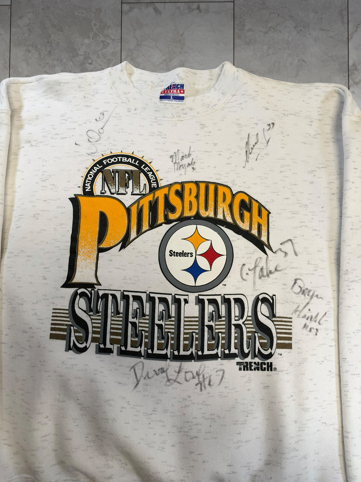 (L) Vintage 90's Steelers Trench Signed Crewneck