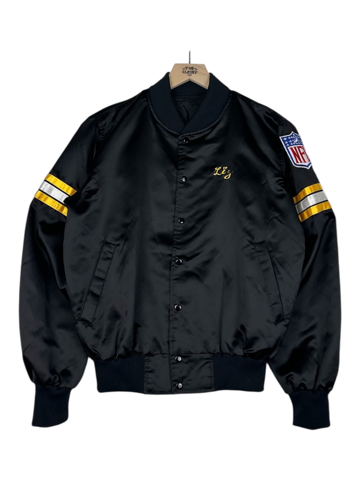 (XS/S) Vintage Steelers Embroidered Satin Bomber Jacket