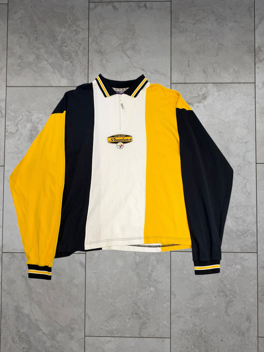 (XXL) Vintage 90's Steelers Color Block Long Sleeve Shirt