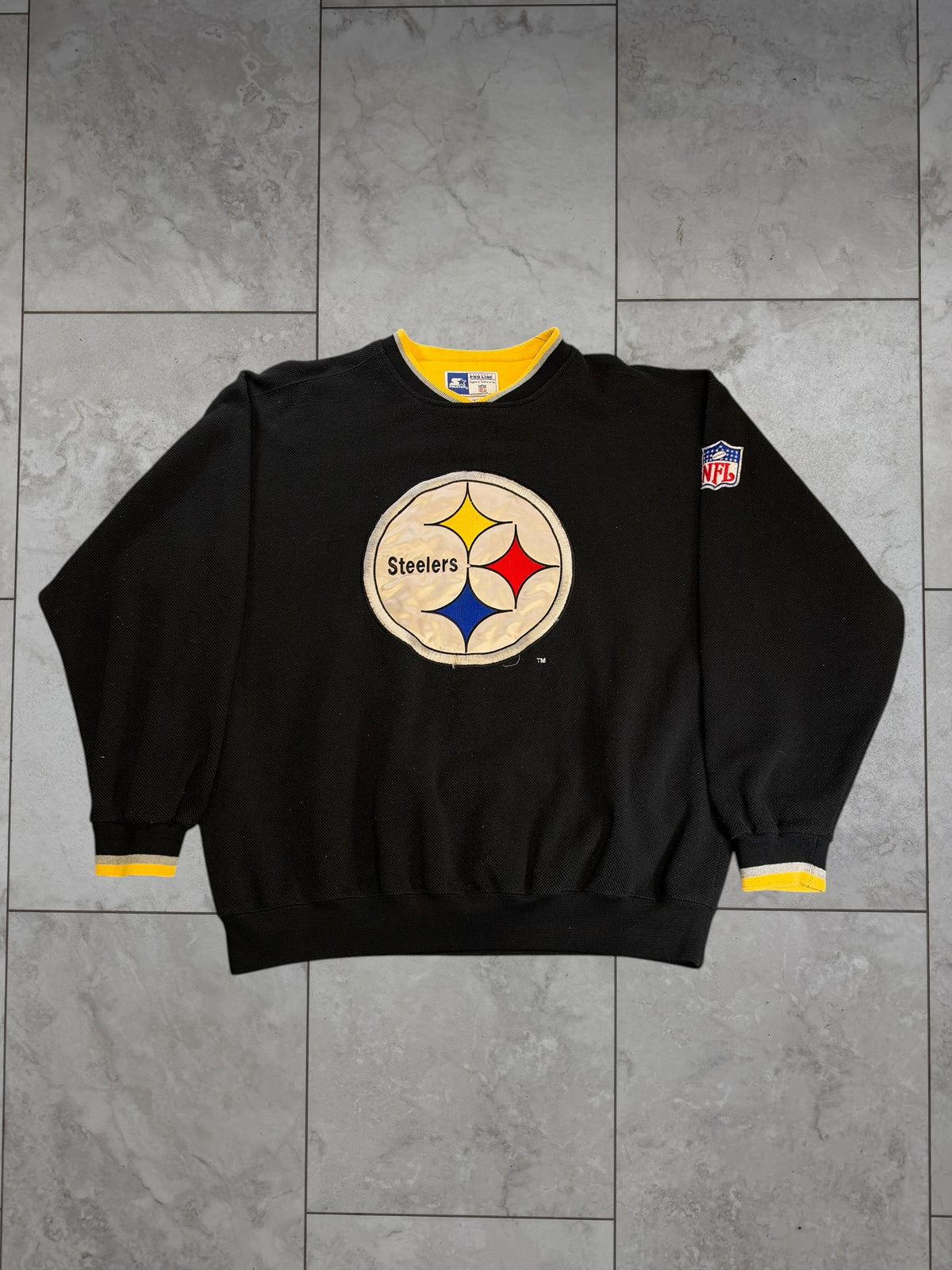 (L) Vintage 90's Steelers Embossed Logo Starter Crewneck