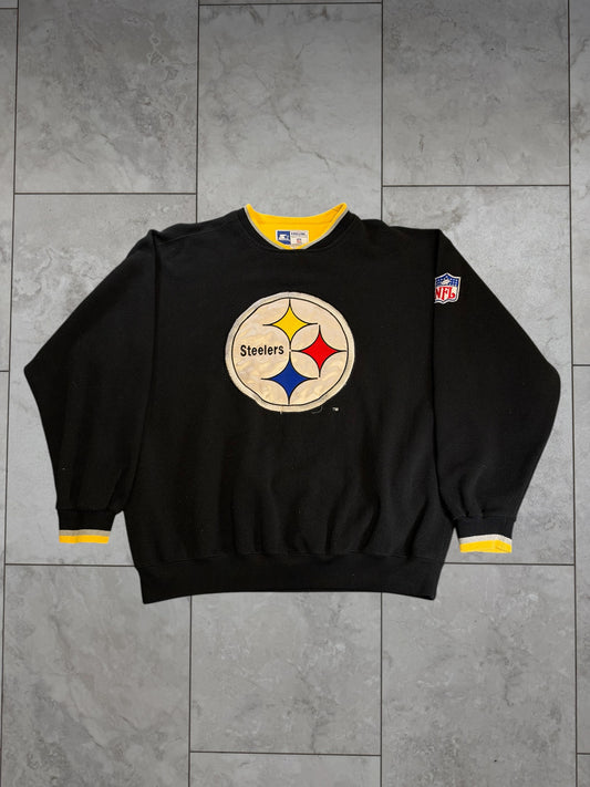 (L) Vintage 90's Steelers Embossed Logo Starter Crewneck