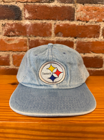 Vintage Steelers Big Logo Denim New Era Strapback Hat (Brand New)