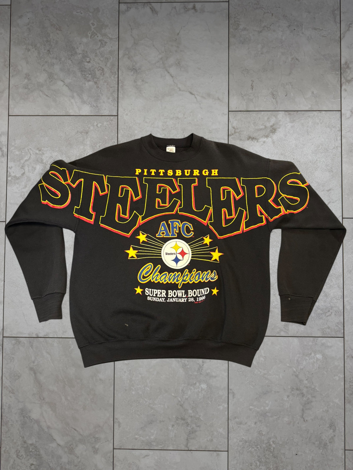 (L/XL) 1995 Steelers AFC Champs Spellout Crewneck
