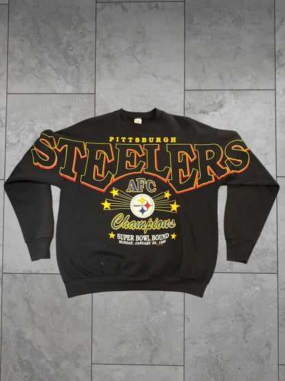 (L/XL) 1995 Steelers AFC Champs Spellout Crewneck