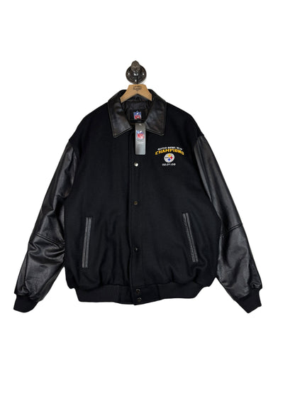(XL) 2009 Steelers Superbowl XLIII Champs Embroidered Leather Button Up Jacket (NEW)
