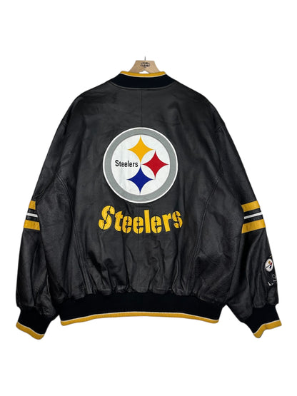 (XL) Vintage Y2K Steelers Embroidered Leather Jacket