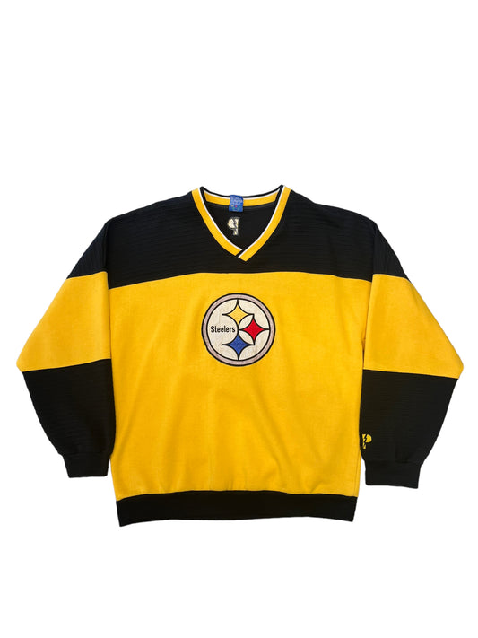 (XL) Vintage Steelers Embroidered Logo Color Block Crewneck