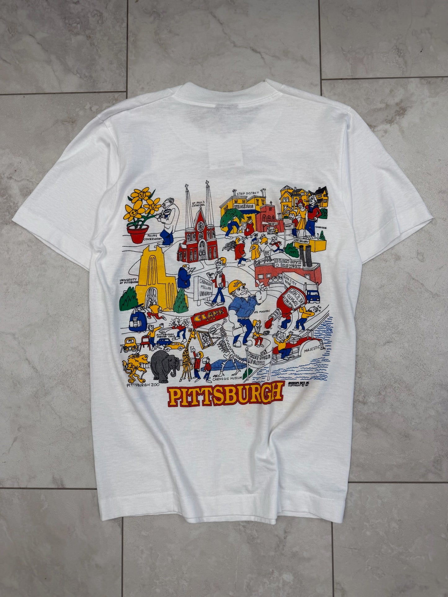(S) 1991 Pittsburgh Carciture City Map Graphic Tee