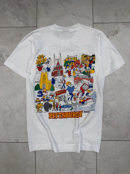 (S) 1991 Pittsburgh Carciture City Map Graphic Tee