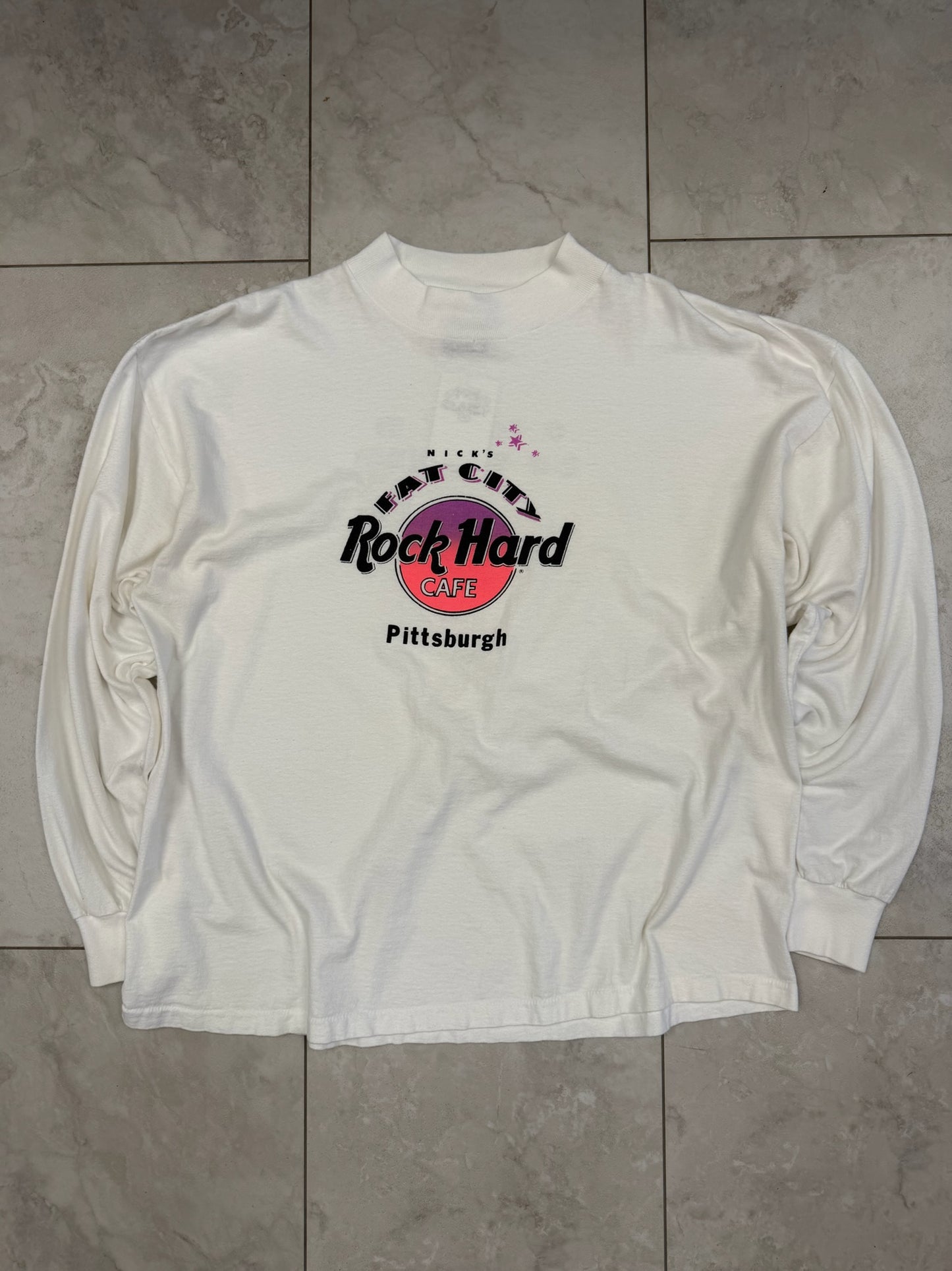 (L) Vintage 90's "Nick's Fat City Rock Hard Café" Long-sleeved Graphic Tee
