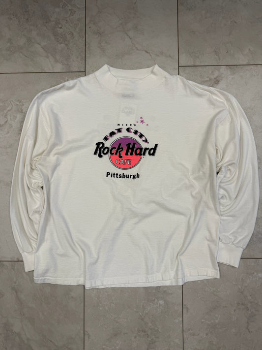 (L) Vintage 90's "Nick's Fat City Rock Hard Café" Long-sleeved Graphic Tee