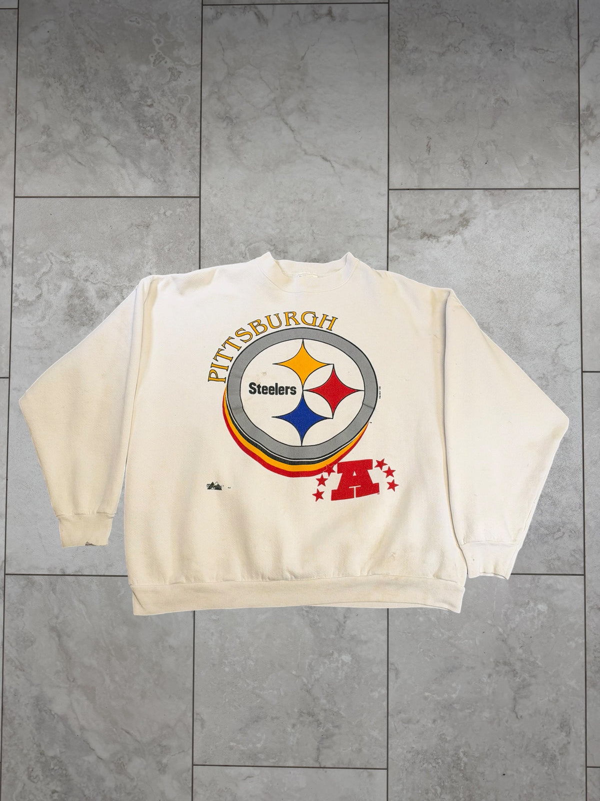 (L) 1996 Steelers Majestic Worn Graphic Crewneck