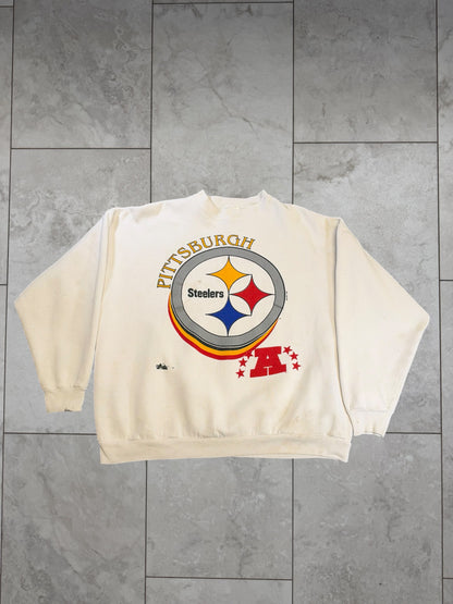 (L) 1996 Steelers Majestic Worn Graphic Crewneck