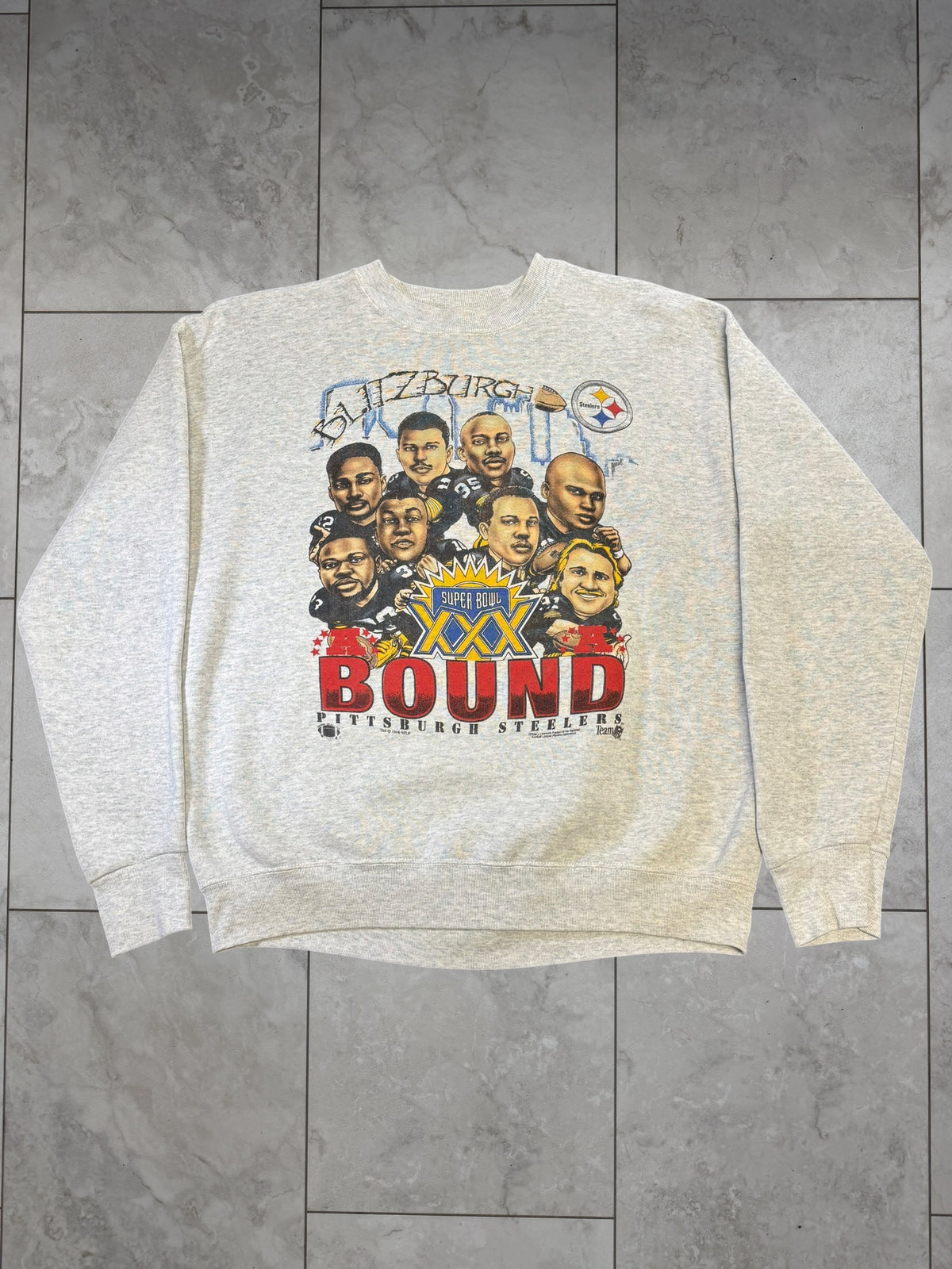 (M/L) 1996 Steelers Blitzburgh Caricature Crewneck