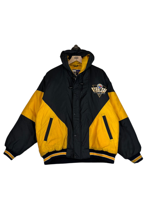 (S/M) Vintage Steelers Logo 7 Full Zip Puffer Jacket