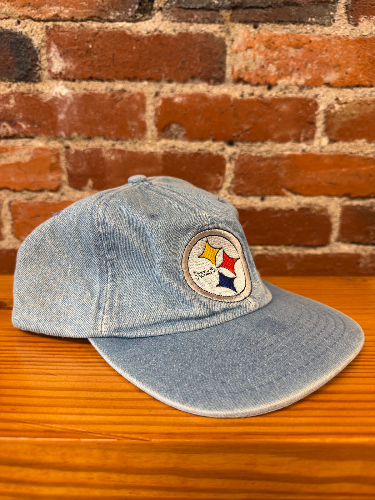 Vintage Steelers Big Logo Denim New Era Strapback Hat (Brand New)