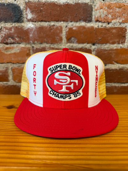 Vintage 49ers Super Bowl Champs 85' AJD Lucky Stripes Trucker Hat - NEW