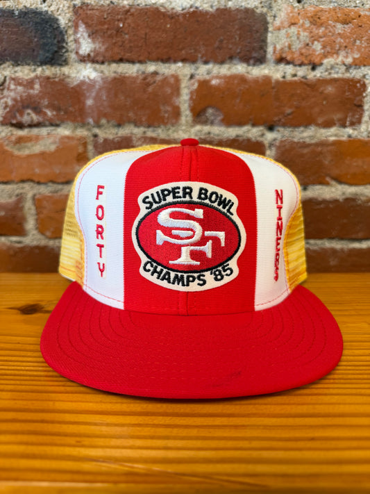 Vintage 49ers Super Bowl Champs 85' AJD Lucky Stripes Trucker Hat - NEW