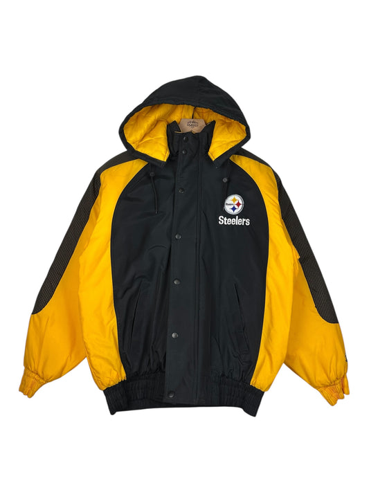 (M) Vintage Steelers Logo Athletic Embroidered Puffer Jacket