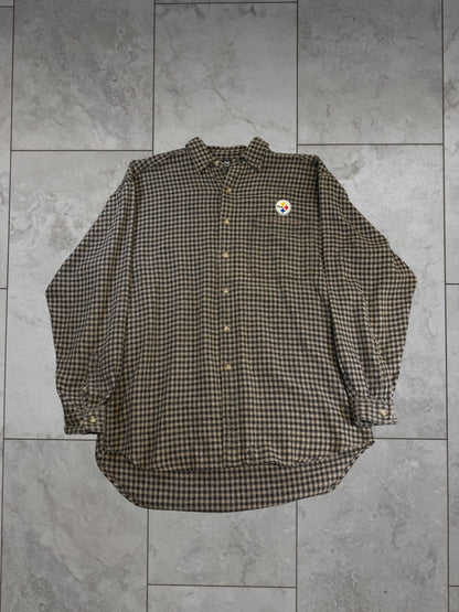 (L) Vintage 90s Steelers Plaid Flannel Button Up Longsleeve Shirt