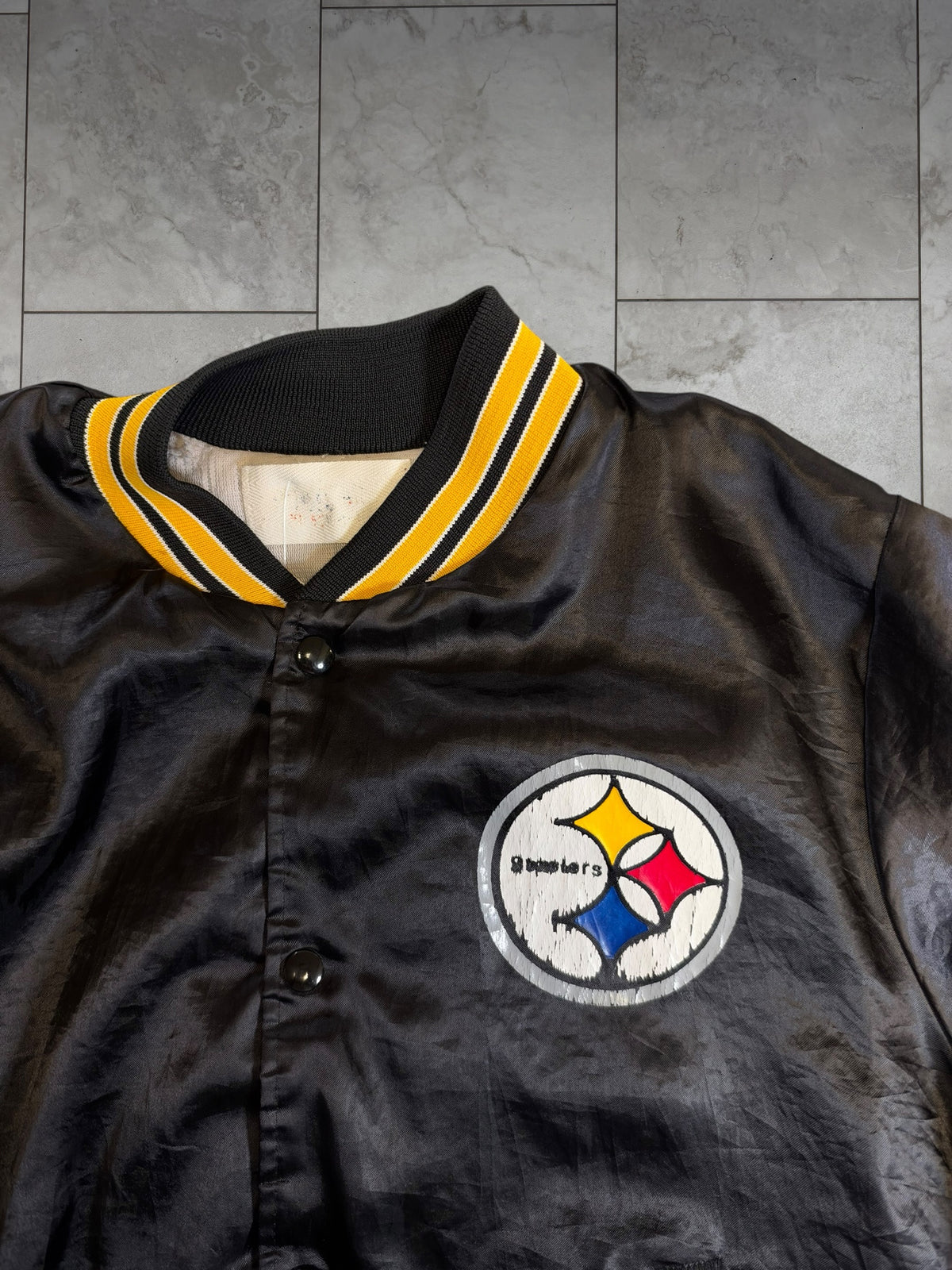 (S/M) Vintage 80's Steelers Button Up Satin Jacket