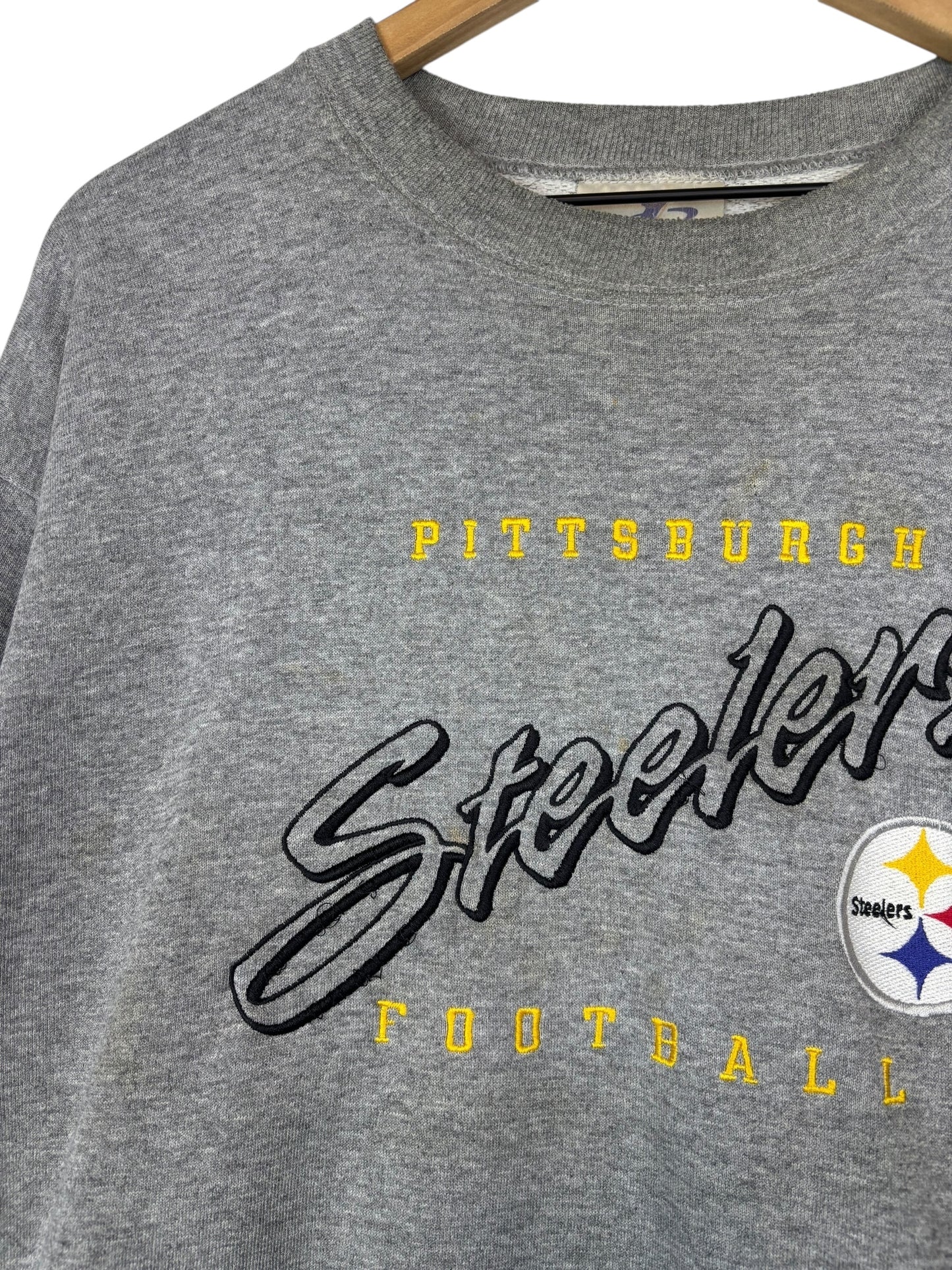 (L) Vintage Steelers Embroidered Logo Athletic Crewneck