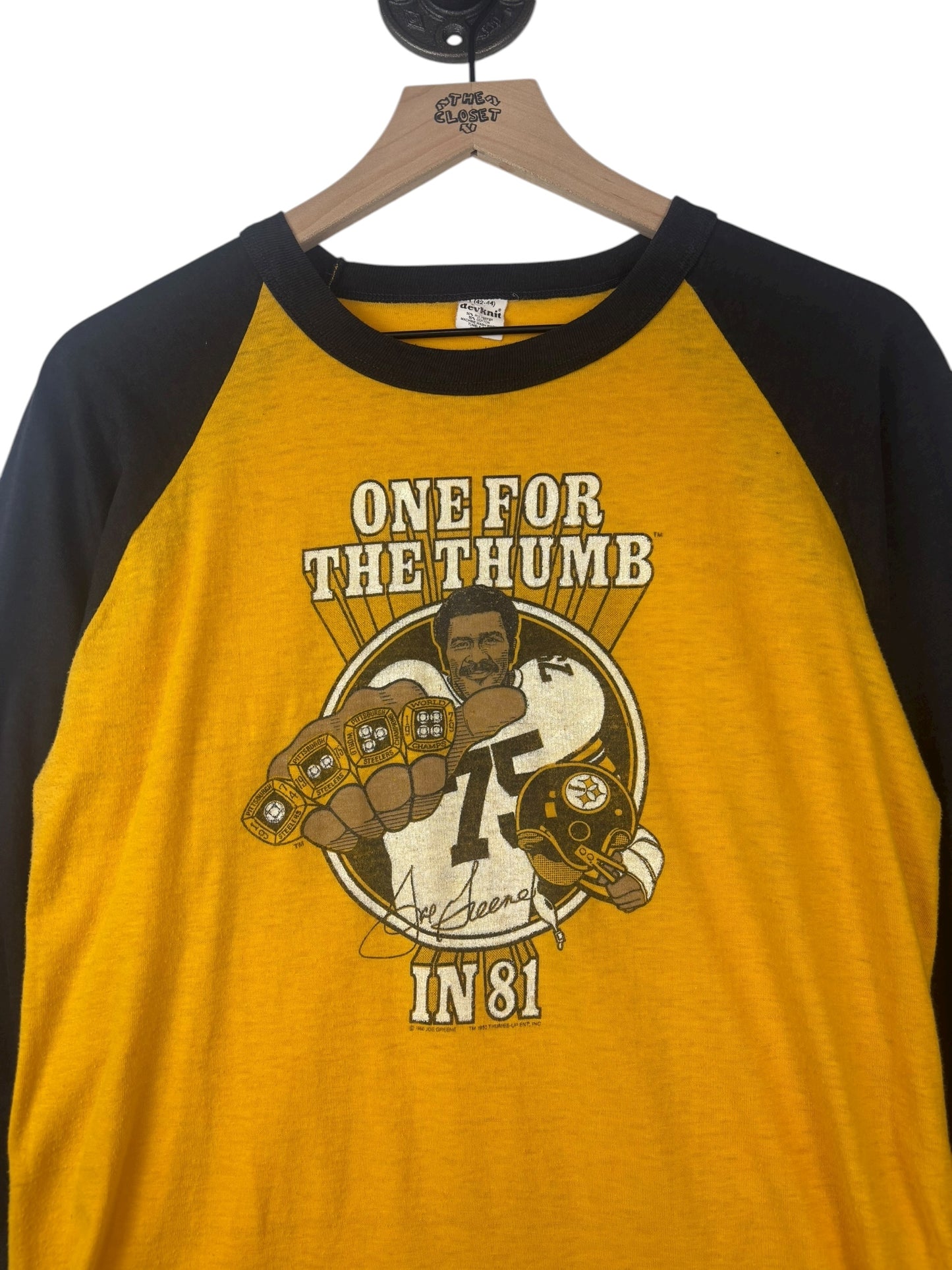 (S/M) 1981 Steelers One for the Thumb Baseball Style Tee