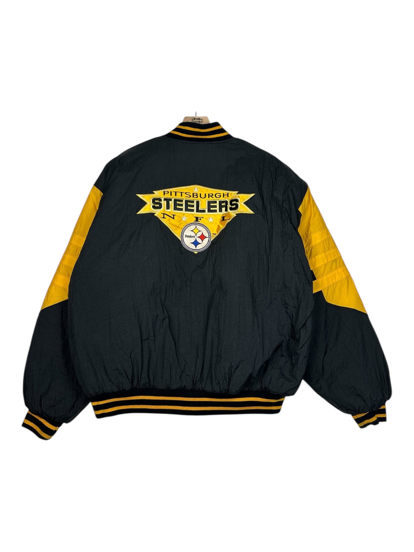 (XL) Vintage Steelers Logo 7 Embroidered Puffer Jacket