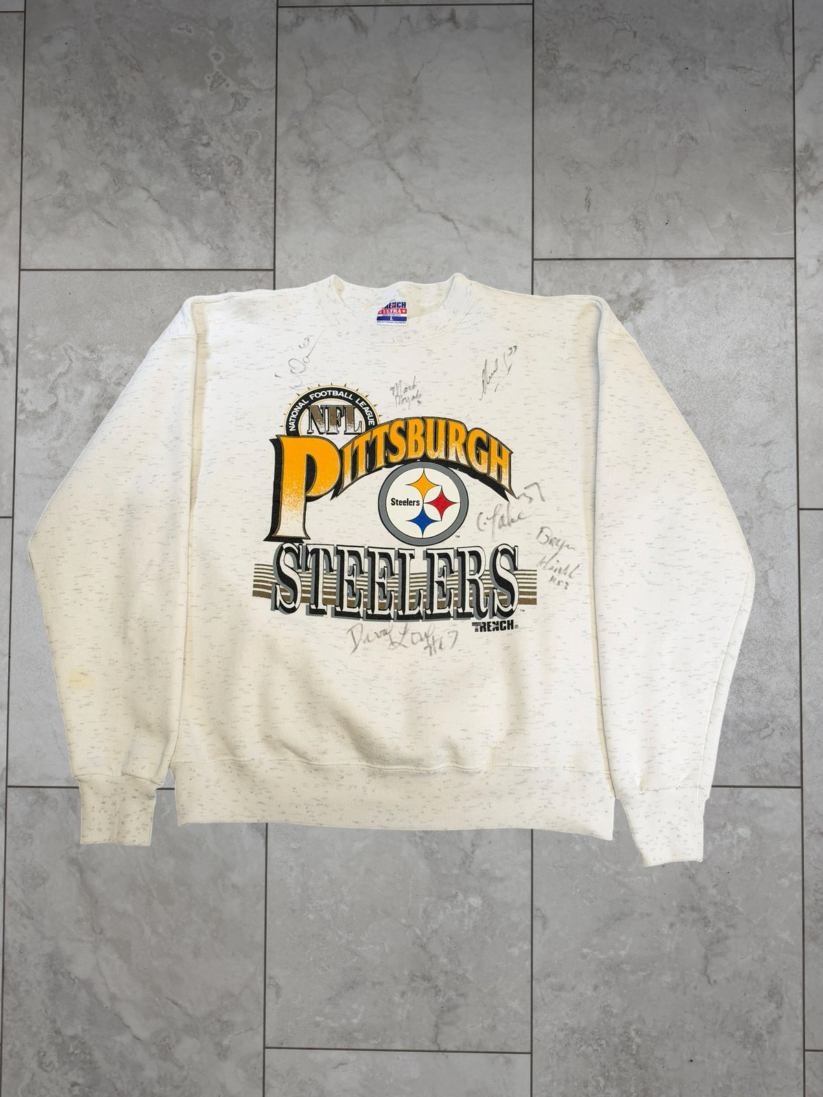 (L) Vintage 90's Steelers Trench Signed Crewneck